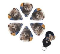 Short Hair Kitten Print Guitar Picks 6 Pack Personalized Guitar Plectrums with Guitar Pick Holder Case Celluloid Plectrum for Acoustic Guitar Bass Picks Includes 0.46mm, 0.71mm, 0.96mm