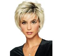 Short Hair,Short Gradient Gold Human Hair Wig,Short Slight Curly Heat Resistant Wigs,Cut Wigs Short Stylish Fluffy Layer Wig Gradient Gold (Gradient Gold)