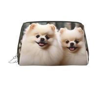 Short-haired pomeranian dog Makeup Bag for Women Cosmetic Bags Leather Travel Makeup Case Organizer Waterproof Make up Pouch Open Flat Toiletry Bag Portable Storage Pouch for Travelling, Silver, One