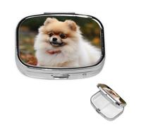 Short-haired Pomeranian Dog Pill Box 2 Compartment Medicine Pill Organizer Square Pill Case for Purse & Pocket Travel Pillbox Portable Metal Medicine Vitamin Fish Oil Organizer Unique Gift