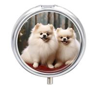 Short-haired Pomeranian Dog Pill Box 3 Compartment Portable Round Pill Organizer Leak-Proof Lightweight Daily Compact Travel Pill Case for Vitamins Supplements Medication
