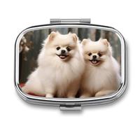 Short-haired Pomeranian Dog Pill Case for Travel, Rectangle Metal Pill Organizer with 2 Compartments, Portable Daily Medicine Box for Purse, Wallet