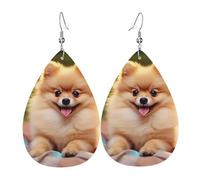 Short-Haired Pomeranian Earrings For Women Teardrop Dangle Earrings Leather Lightweight Fashion Jewelry Gifts Outfits Accessories For Women Ladies
