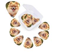 Short-haired pomeranian Guitar Picks 12 Pack Plectrums with Organizer Box, 3 Different Thickness Includes Thin Medium Heavy Picks, Celluloid Guitar Pick for Bass Electric Guitars
