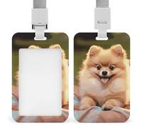 Short-haired Pomeranian ID Badge Holder Durable ABS Plastic Card Case Protector with Lanyard, Push-Pull Slot, Stylish Lanyard ID Card Holders for Office Corporate Use