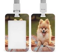 Short-haired Pomeranian ID Badge Holder Waterproof Card Protector Push-Pull Slot Work ID Card Holder with Lanyard Personalized Detachable Card Holders for Office Corporate Use