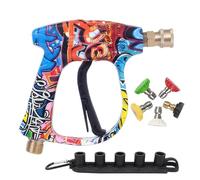 Short High Pressure Washer Gun with 5 Nozzles,Colorful Quick Release Jet Wash Gun,M22-14mm Water Inlet to 1/4" Connect for Cleaning Cars, Walls and Windows B