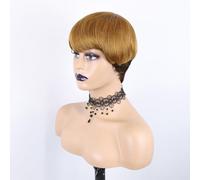 Short Human Hair Wig 6 Inch Short Pixie Short Wig Fully Machine Made Heat resistant Glueless Wig With Bangs Suitable for women's daily wear.(Yellow)