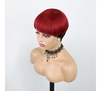 Short Human Hair Wig 6 Inch Short Pixie Short Wig Fully Machine Made Heat resistant Glueless Wig With Bangs Suitable for women's daily wear.(Red)