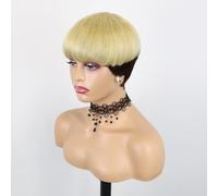 Short Human Hair Wig 6 Inch Short Pixie Short Wig Fully Machine Made Heat resistant Glueless Wig With Bangs Suitable for women's daily wear.(Gold)