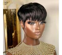 Short Human Hair Wigs Cut Straight pfor Black Women Machine Made Wigs With Bangs Cheap Glueless Wig-6inches-Natural Color-1Pcs/Lot