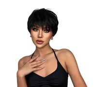 Short Human Hair Wigs for Women, Natural Black Short Wig Pixie Cut Charming Style Short Straight Wig for Women Human, Boy Cut Ladies Natural Look Hair Wig for Daily Wear, Gift for Christmas Party