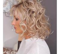 Short Human Hair Wigs,Gold Human Hair Wigs,Short Layered Wavy Wigs for White Women,Natural Synthetic Wig for Daily Party Use