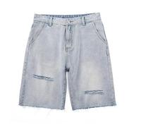 Short Jeans Men Knee-length Casual Five-point Pants Straight Burrs Streetwear Denim Shorts Male