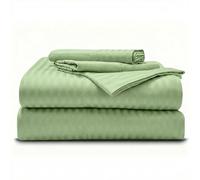 Short King - 72" x 75" Size 1000 Thread Count 100% Egyptian Long Staple Cotton Striped Sheets Set Soft Breathable & Silky Sateen Weave 26" Extra Deep Pockets - Short King, Sage Green Stripe