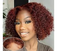 Short Kinky Curly Lace Front Wig 8 inch Bob Deep Curly 13X4X1 HD Lace Front Wig for Women Brazilian Virgin Human Hair Wigs with Bangs Natural Looking 33A