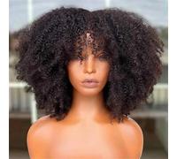 Short Kinky Curly Wig With Bangs Afro Curly Human Hair Wig No Lace Bob Wig For Women