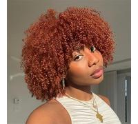 Short Kinky Curly Wig With Bangs Afro Curly Human Hair Wig No Lace Bob Wig For Women