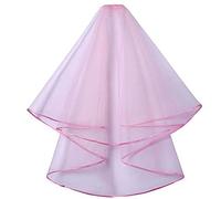 Short Lace Mesh 2 Tier Bridal Veils With Comb, Women's Simple Tulle Bachelorette Party For Wedding Hen Party V1, Pink, One Size