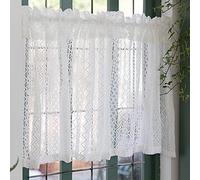 Short Lace Tier Curtains, Translucent Cafe Curtain Set, Country Style Bistro Curtains for Small Windows, Kitchen Valance Home Decor - 2 Pack