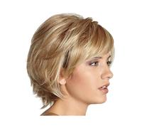 Short Layered Fluffy Wavy Full Synthetic Wig Blonde Highlights