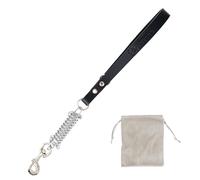 Short Leather Anti-Pull Dog Leash with Spring Shock Absorber, for Medium and Large Dogs, Spain. Black. 45CM.
