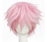 Short Light Pink Wig with Bangs Cosplay Wigs for Men Short Curly Wigs Anime Costume Messy Wig Halloween Party Cosplay Outfits Christmas Daily Synthetic Hair+Hair Cap (Light Pink)