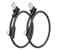 Short Lightning Cable 0.3M 2Pack MFi Certified Right Angle iPhone Charger Nylon Braided Fast Charging Cable for iPhone 14 13 12 11 Pro Max XR XS X 10 8 7 6 Plus SE