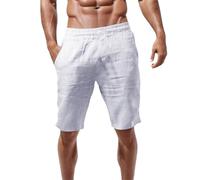 Short Linen Trousers Men's Summer Elastic Waistband Board Shorts with Pockets Lightweight Swimming Shorts Breathable Summer Shorts Daily Men's Shorts Casual Chino Shorts Bermuda Trousers Cotton Linen
