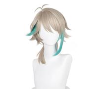 Short Linen with Green Highlights Cosplay Wig for Men Fashion Short Wig with Bangs Male Role Anime Costume Wigs Natural Looking Synthetic Hairpieces