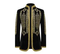Short Men's Steampunk Jackets Black Embroidery Sequins Frock Coat Vintage Stand-Up Collar Clothing Renaissance Gothic Coats Victorian Coat Medieval Palace Costume Carnival Coat