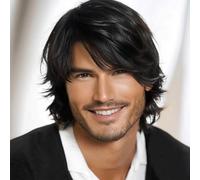 Short Mens Wig|Wigs for Men|Synthetic Mens Wigs|Fluffy 80s Wig for Party&Daily Use (Black)