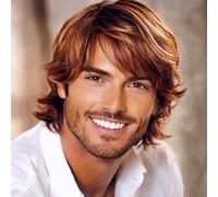 Short Mens Wig|Wigs for Men|Synthetic Mens Wigs|Fluffy 80s Wig for Party&Daily Use (Light Brown)