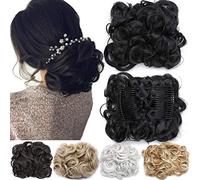 Short Messy Curly Dish Hair Bun Extension Easy Stretch hair Combs Clip in Ponytail Extension Scrunchie Chignon Tray Ponytail Hairpieces Black
