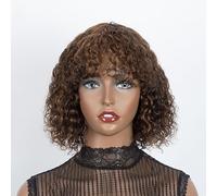 Short Natural Bob Curly Cut Human Hair Wigs With Bangs Brazilian Human Wig Highlight Colored Wigs For Women Remy (P1B-30,10inches#180%#5 working days)