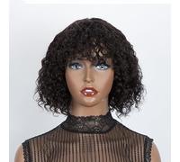 Short Natural Bob Curly Cut Human Hair Wigs With Bangs Brazilian Human Wig Highlight Colored Wigs For Women Remy (natural black,12inches#180%#5 working days)