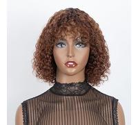 Short Natural Bob Curly Cut Human Hair Wigs With Bangs Brazilian Human Wig Highlight Colored Wigs For Women Remy (TT1B-33,12inches#180%#5 working days)