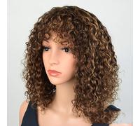 Short Natural Bob Curly Cut Human Hair Wigs With Bangs Brazilian Human Wig Highlight Colored Wigs For Women Remy (P4-30-27,10inches#180%#5 working days)