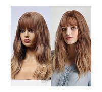 Short Natural Wave Hair Synthetic Wigs With Neat Bangs For Women Pink Beige Brown 3 Colors For Choose(249)