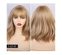 Short Natural Wave Hair Synthetic Wigs With Neat Bangs For Women Pink Beige Brown 3 Colors For Choose(210 3)
