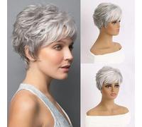 Short Natural Wigs with Bangs Soft Mommy Hair Daily Use Short Grey Ombre Curly Synthetic Hair Costume Party Wig for Women-WIG-175-10inches-1 PC