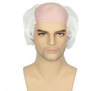 Short Old Man Bald Cap Wig Halloween Makeup,Synthetic Balding Cap With Hair On Sides Halloween Cosplay Costume Wigs (White)