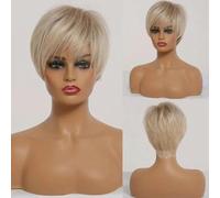 Short Ombre Ash Blonde White Synthetic Wigs With Bangs For Black Woman Cut Platinum Wig Cosplay High-Temperature Fake Hair-SS165-2
