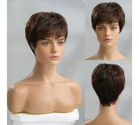 Short Ombre Blonde Human Hair Wigs for Women Afro Wig with Bang Pixie Cut Layered Human Hair Women Wigs-6inches-WIG1000-7