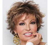 Short Ombre Copper Layered Synthetic Hair Wig with Bangs Mixed Auburn Curly Wigs for Women-1-12INCHES