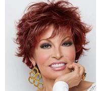 Short Ombre Copper Layered Synthetic Hair Wig with Bangs Mixed Auburn Curly Wigs for Women-5-12INCHES