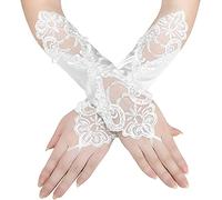 Short Opera Party 20s Satin Gloves Stretchy Adult Size Tea Party Wedding Lace Gloves (Ivory)