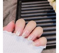 Short Oval Handmade Wearable Nails Sweet Cat's Eye Nail Art Decoration Versatile French Manciure for Women and Girls 10PCS (M118-L)