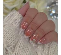 Short Oval Press-On Fake Nails Retro Soild Flower Nail Art Decoration French Manciure for Women and Girls 24pcs