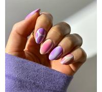 Short Oval Press-On Fake Nails Stylish Colorblok Blooming Nail Art Decoration Glossy Manciure for Women and Girls 24pcs